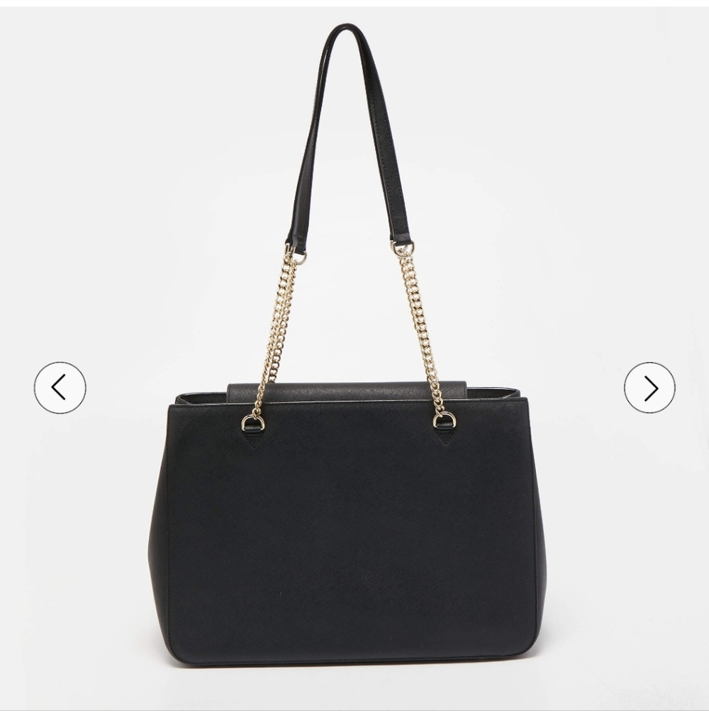 DKNY Black Leather Charm Tote with Gold Accents - Picture 2 of 16
